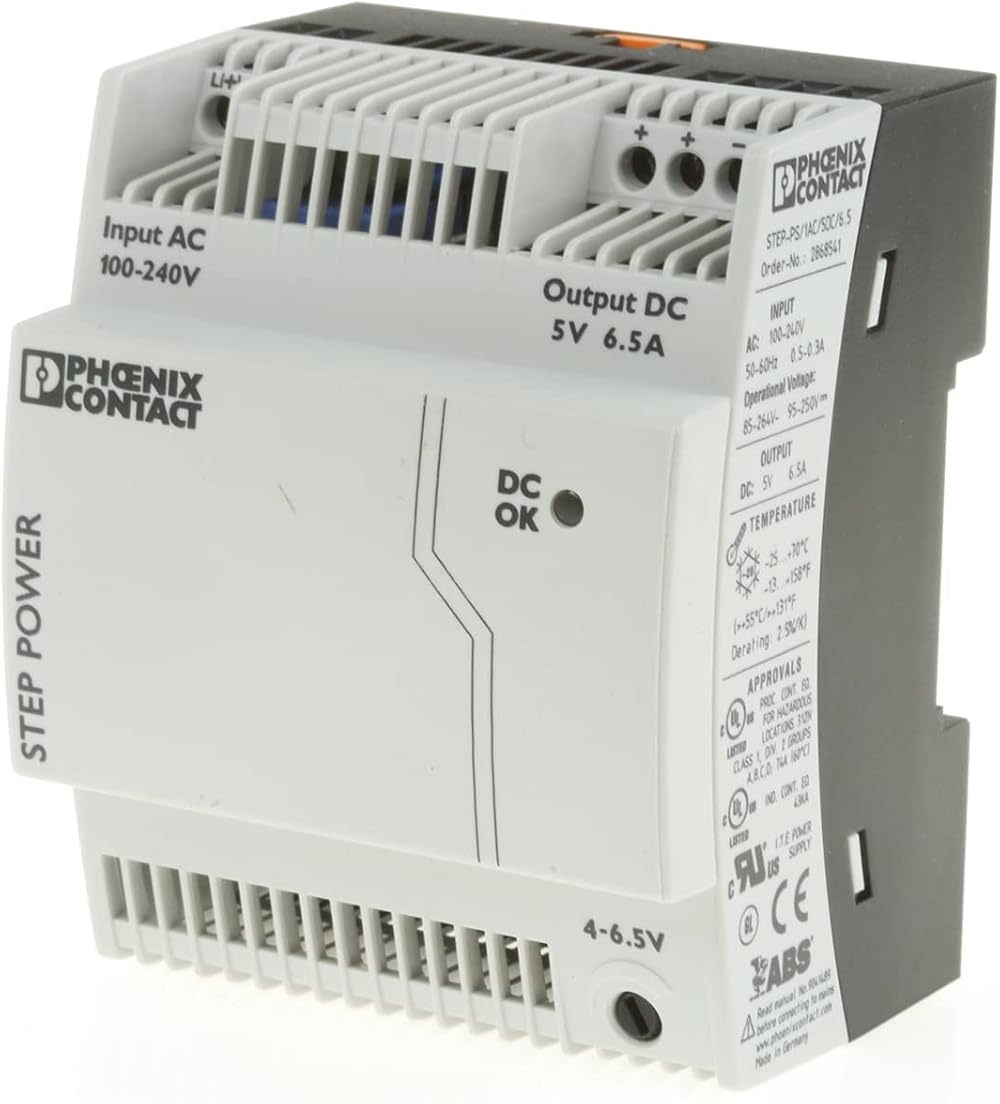 Phoenix Contact STEP-PS 1AC 5DC 6.5A DIN Rail Power Supply 5V DC 6.5A