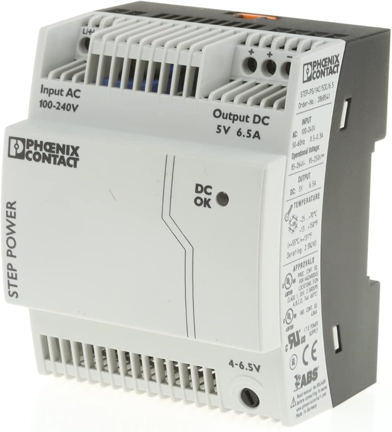 Phoenix Contact STEP-PS 1AC 5DC 6.5A DIN Rail Power Supply 5V DC 6.5A