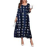 LARACE 3/4 Sleeve Dresses for Women Plus Size Casual Long Maxi Fall Winter Dress with Pockets