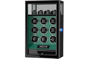 DUKWIN Watch Winder, Fingerprint Lock Automatic Watch Winder for 3/6/9 Watches with 4 Watch Holders, LCD Display, Remote Control, Quiet Motor, Adjustable Watch Mat, Jewelry Storage Drawer and LED