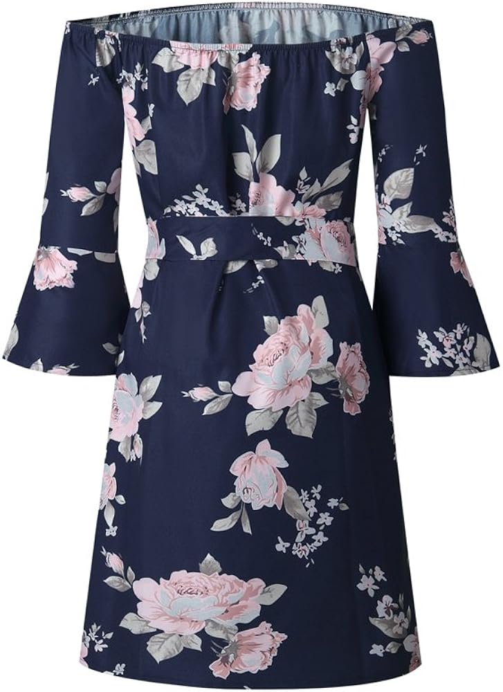 SVALIY Women Off Shoulder Ruffles Floral Tunic Casual Party Shift Short Dress at  Women’s Clothing store