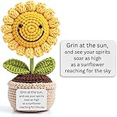 POIVOCF Handmade Crochet Sunflower with Smile – Positive Emotional Support Gift for Women, Mom, Friends – Uplifting Desk Decor – Birthday, Thank You, Graduation