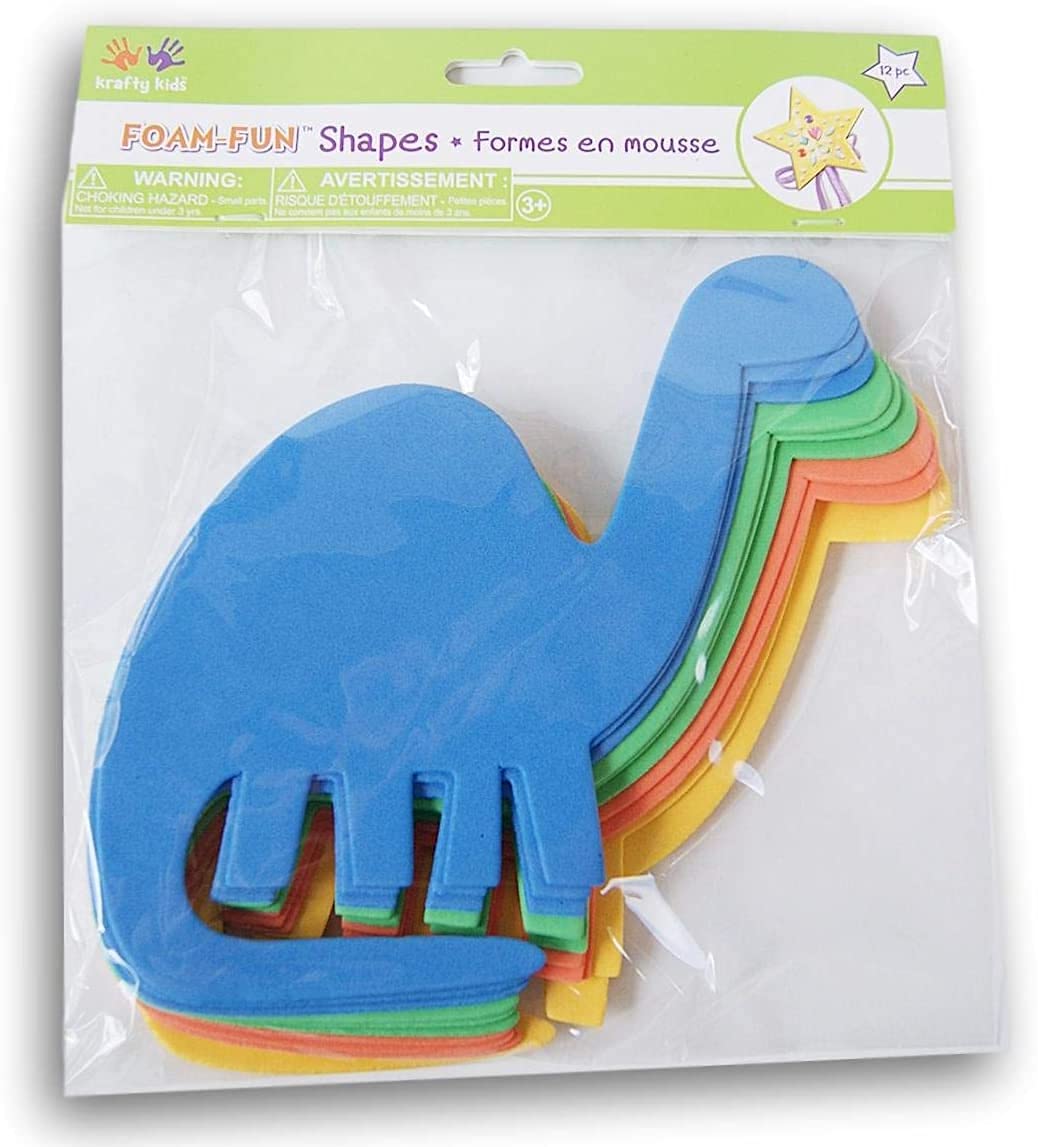Dinosaurs Foam Shapes - Colorful Brontosaurus Brachiosaurus Craft Cutouts - 6 Inches - 12 Piece