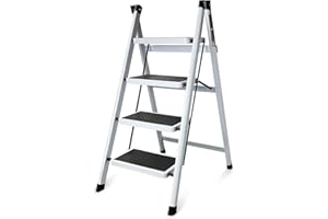 Krightlink Step Ladder Folding Step Stool with Wide Anti-Slip Pedal, Portable Sturdy Steel Step Ladders Lightweight for Kitchen Household and Office (4 Step)