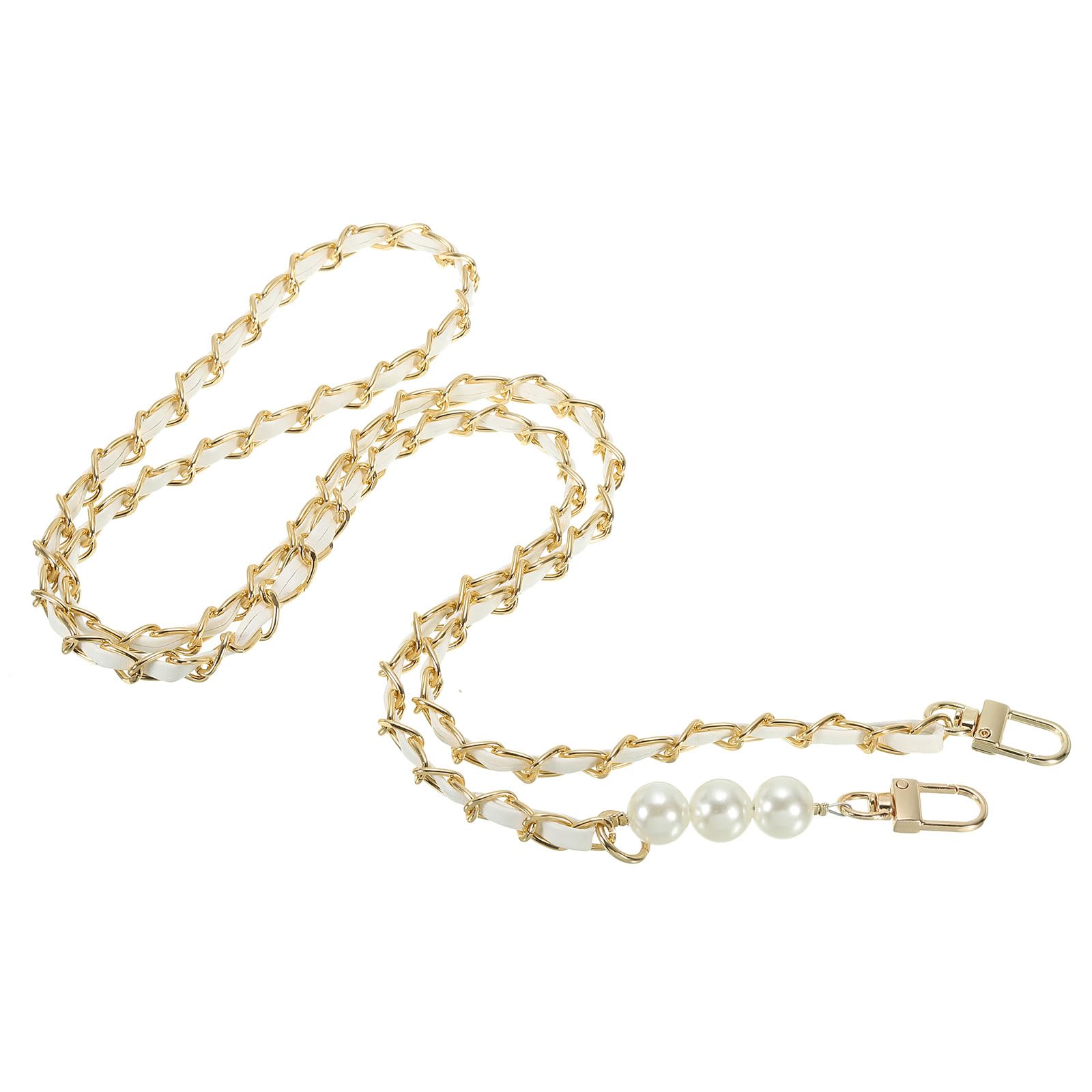PATIKIL 47 Inch Purse Chain Strap, Leather Metal Chain Strap Replacement Chain for Bag Shoulder Crossbody Clutch Handbags, White/Gold