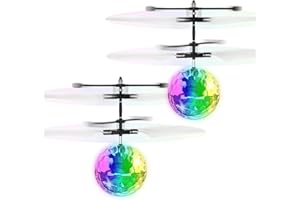 STREET WALK 2 Pcs Flying Toy Ball Infrared Induction RC Flying Toy Built-in LED Light Disco Helicopter Shining Colorful Flying Drone Indoor and Outdoor Games Toys for 6 7 8 9 10 Year Old Boys and Girls