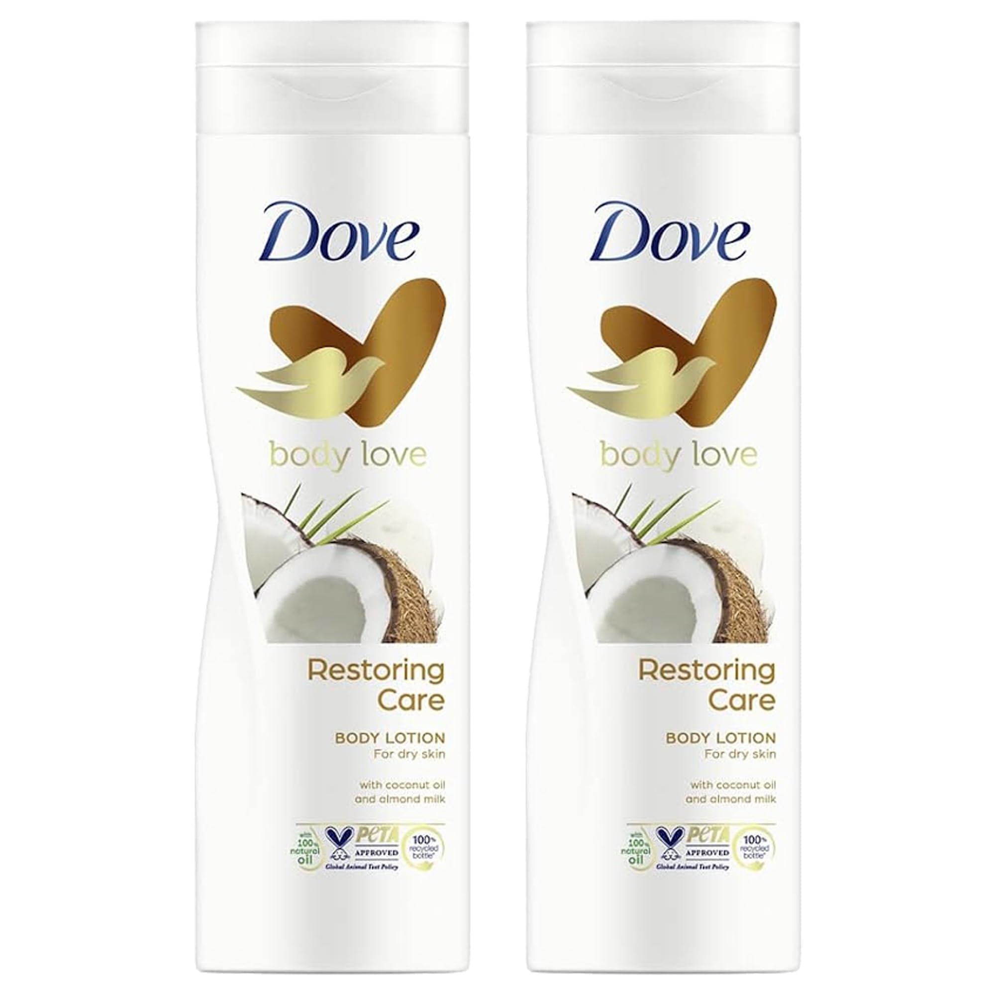 Dove Body Love Restoring Care Body Lotion For Dry Skin with Coconut Oil and Almond Milk 400ml – Pack of 2