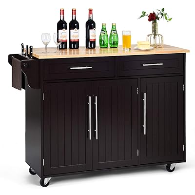 Giantex Rolling Kitchen Island Cart with Lockable Castors and Storage