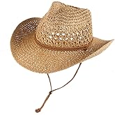 Womens Men Straw Cowboy Hat Foldable Wide Brim Summer Sun Hats Travel Vacation Lightweight Beach Cowgirl Hat