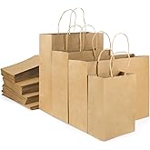 woric 120 PCS Brown Paper Bags with Handles, Large Gift Bags 4 Assorted Sizes Bulk Paper Bags for Small Business Retails Shopping