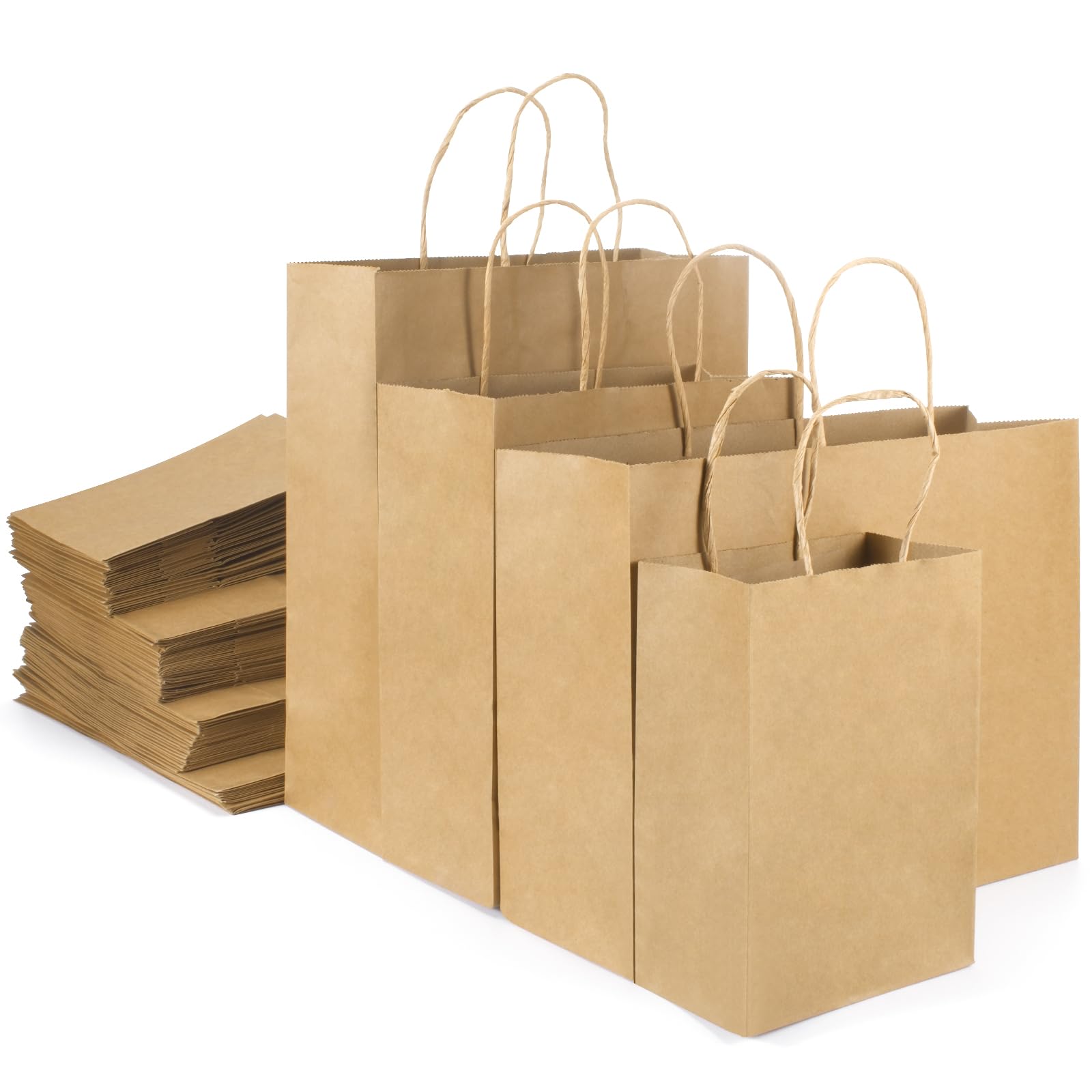 Photo 1 of woric 120 PCS Brown Paper Bags with Handles, Large Gift Bags 4 Assorted Sizes Bulk Paper Bags for Small Business Retails Shopping