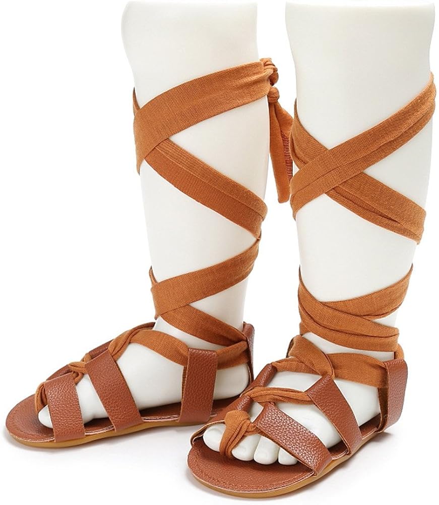  | HsdsBebe Baby Girls Gladiator Sandals Pu Leather Rubber Sole Toddler First Walkers Roman Lace up Beach Sandal Shoes | Sandals