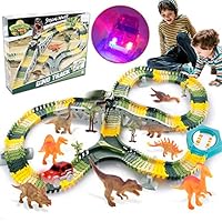 HOMOFY Dinosaur Toys 192pcs Slot Car Race Flexible Tracks 12 Dinosaurs,2 Cars Create A Road Toys for 3 4 5 6 7 Year Old Boys Girls Toddlers Birthday Gifts