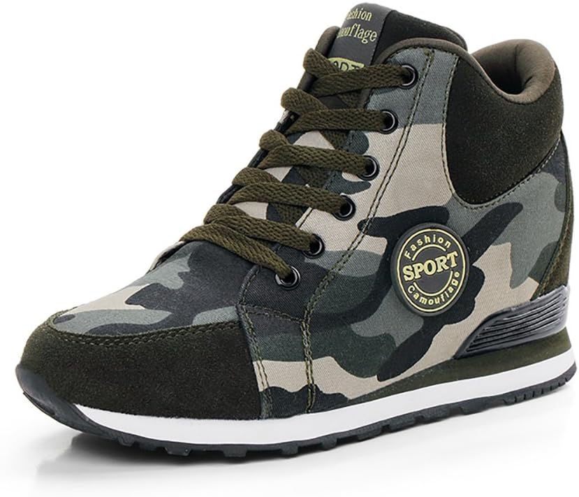 XXHC Women's Camouflage High-Heeled Sneakers Army Green Height Increase Shoes