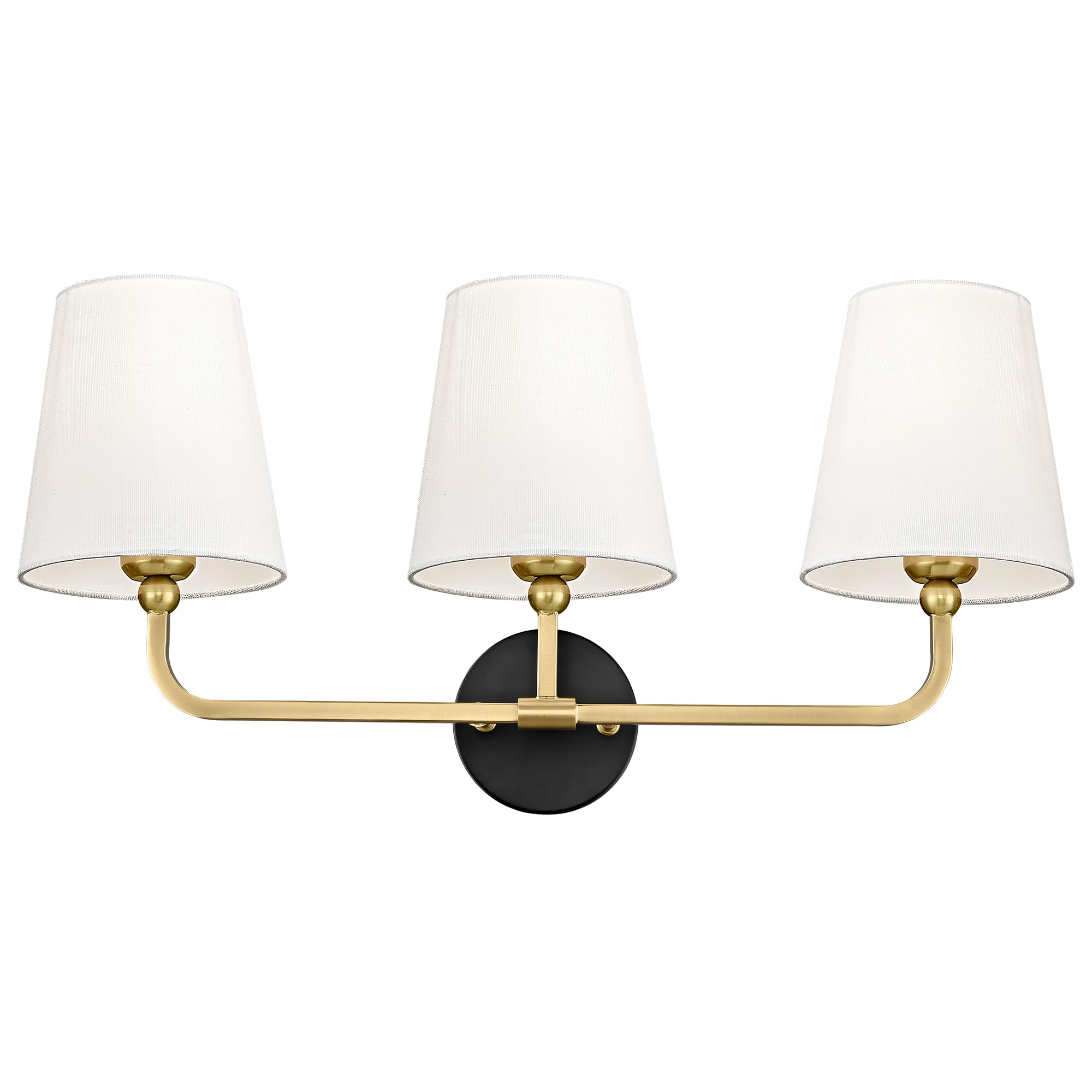 Photo 1 of METWET Bathroom Light Fixtures, Black and Gold Vanity Lights with Flared White Fabric Shade, 3-Light Wall Sconce, Modern Sconces Wall Lighting for Hallway Bedroom, VL837-KG-3
