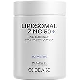 Codeage Liposomal Zinc Supplement – 3 Month Supply – One Per Day - 50 mg Zinc Gluconate Vitamin Pills - Essential Mineral Supplements Liposomal Delivery Matrix - Vegan Non-GMO - 100 Capsules