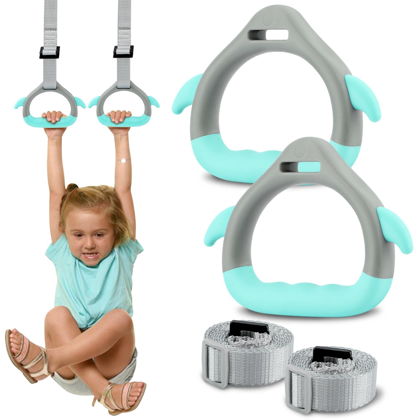 Gymnastics Rings for Kids Bars, Fitness Children Trapeze Bar Pull Up Gym Rings Exercise Strength Training Equipment with Straps ＆ Adjustable Buckle for Children Exercise Load-bearing 40KG(green)