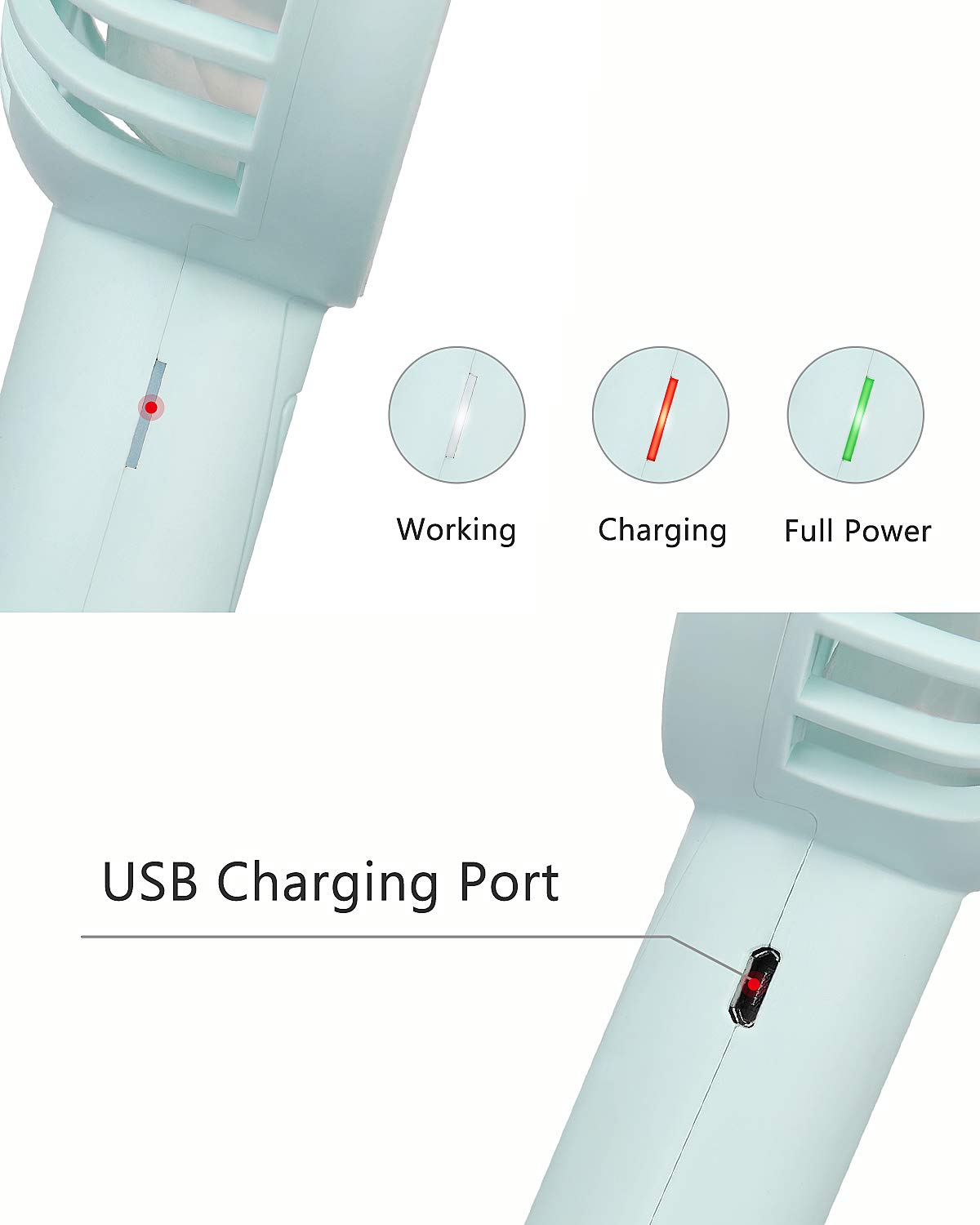 HAMSWAN AG20 Mini USB Desk Handheld Fan Rechargeable Fish Tail Portable Fan (White)