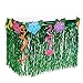 Wonder4 Hawaiian Luau Hibiscus Table Skirt Green Flowered Artificial Grass Table Skirt 9ft with Musical Symbols & Colorful Faux Flowers for Party Decorations