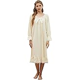 Nanxson Cotton Nightgown for Women Short/Long Sleeve Princess Nightdress Victorian Nightwear Lace Ruffled Nighties with Bow