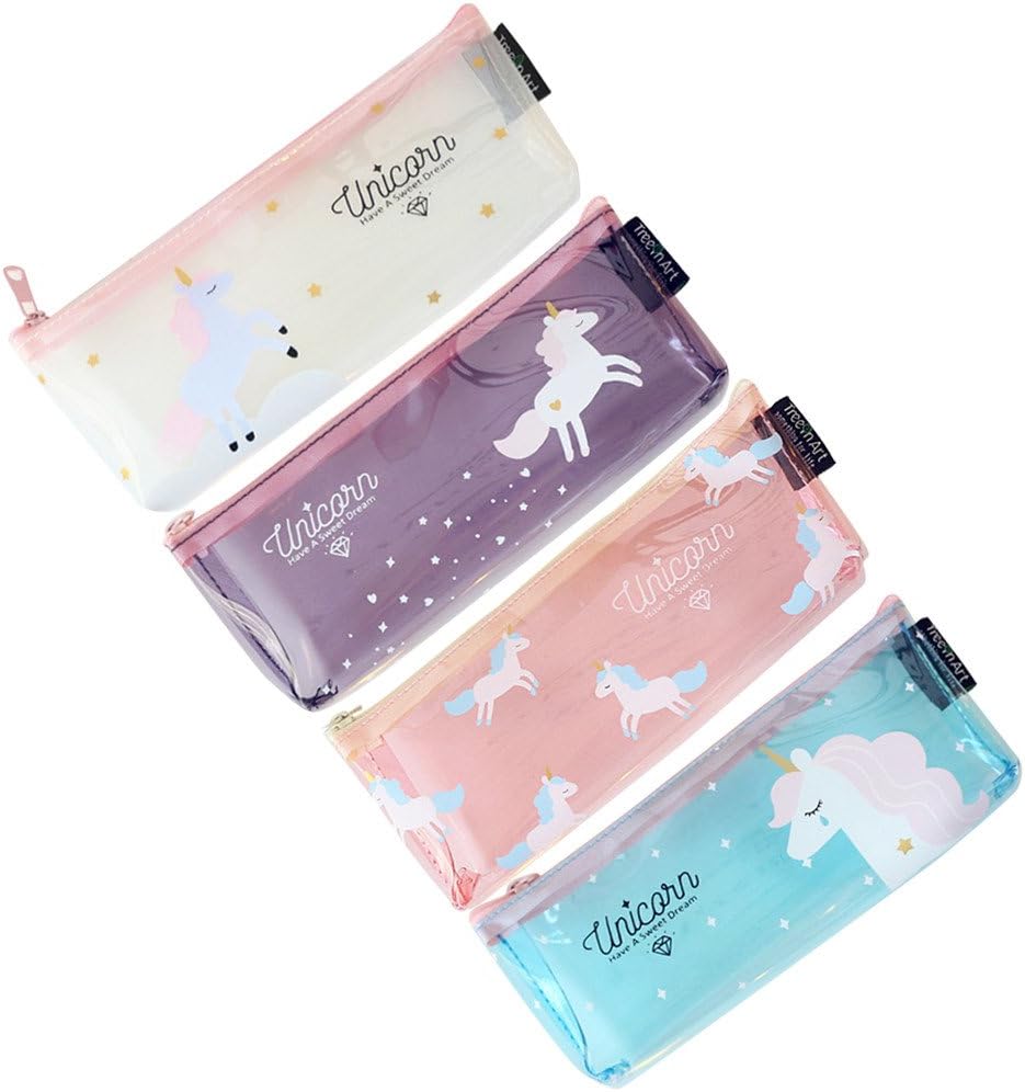 Formemory 文具ケース ふでばこ トラベルポーチ ペンケース 4個セット 文房具 収納 筆箱 収納ポケット 持ち運び スリム 大容量 ファッション 軽量 ユニコーン 透明 鉛筆袋 入学入園 用品 シンプル おしゃれ 机上用品 小物入れ ファスナー 筆袋 ペン Amazon