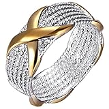 BOHG Jewelry Womens 925 Sterling Silver Plated Wide Fashion X Criss Cross Eternity Ring Wedding Band Gold