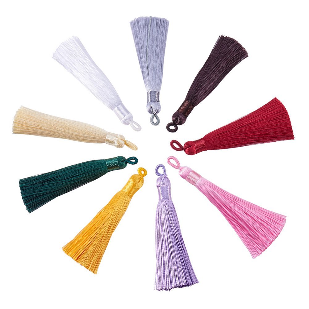 NBEADS 20 Pcs 87-89mm Silky Handmade Soft Tassels Floss Bookmark Tassels with Cord Loop for Jewelry Making, Diy Projects, Bookmarks