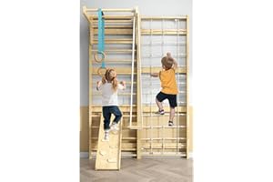 KIDSBUDDY 7-in-1 Swedish Ladder, Wooden Climbing Wall Ladder for Kids and Adults, Montessori Climber Playset with Pull-Up Bar, Indoor Climbing Gym, Kids Playground