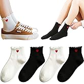 CHUNFO Cute Heart White Red Ankle Women Socks Frilly Fun Bear Pattern Long Crew Novelty Aesthetic Girls Sock 4 & More Pairs