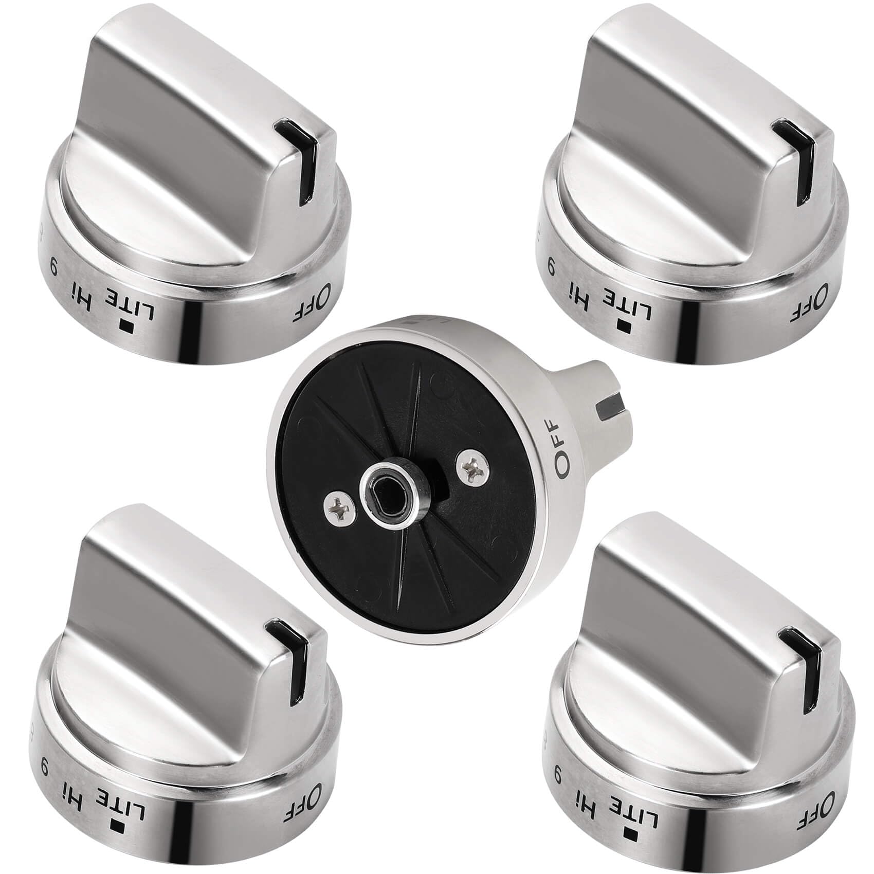 Photo 1 of WB03X24818 Gas Stove Knob Replacement for GE, 5 Pack Stainless Steel Replacement Stove Knobs to Replace 4363588, AP5989029, PS11729081, EAP11729081, Range Knobs Compatible with ge - 1 Year Warranty