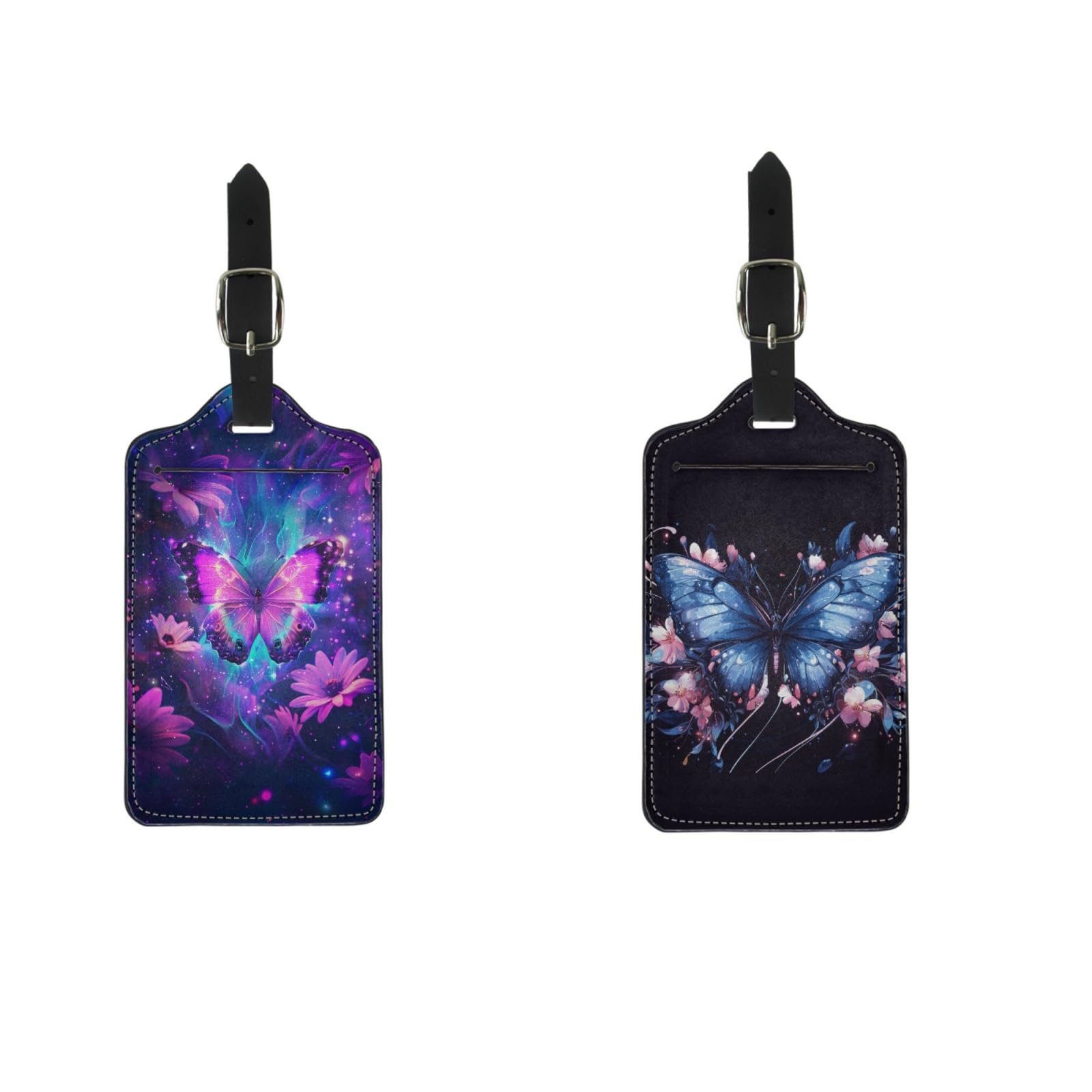 AFPANQZ 2 Packs Butterflies PU Leather Luggage Tags