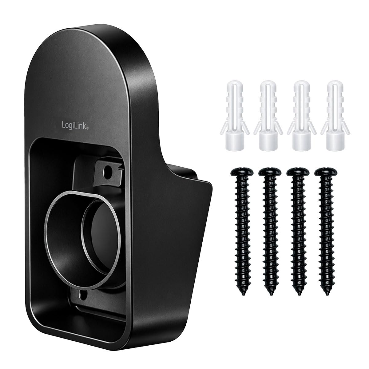 LogiLink Universal Wall Mount with Cable Socket for European Standard Car Charging Cable Maximum Load 10kg Black