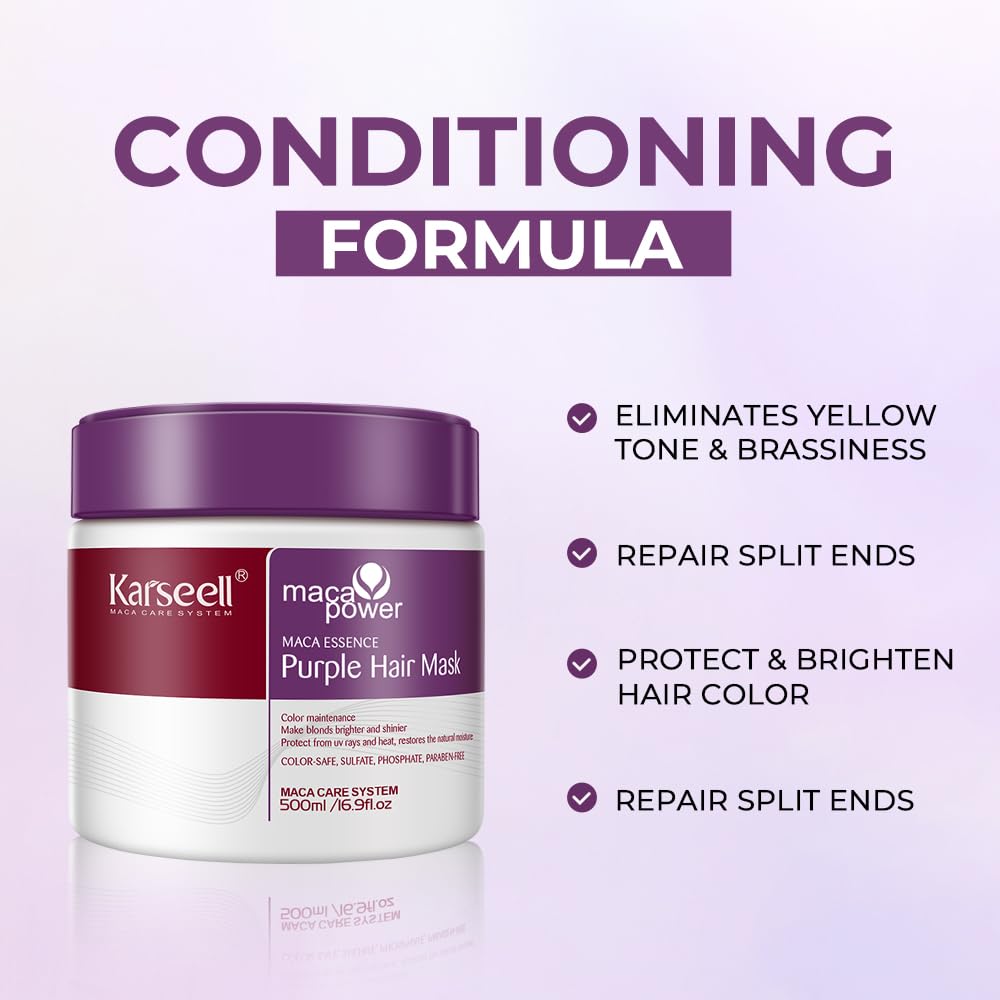 Karseell For Blonde Silver Gray Highlighted Hair Purple Hair Mask Professional Neutralizes Brass & Yellow Tones 16.90 oz 500ml