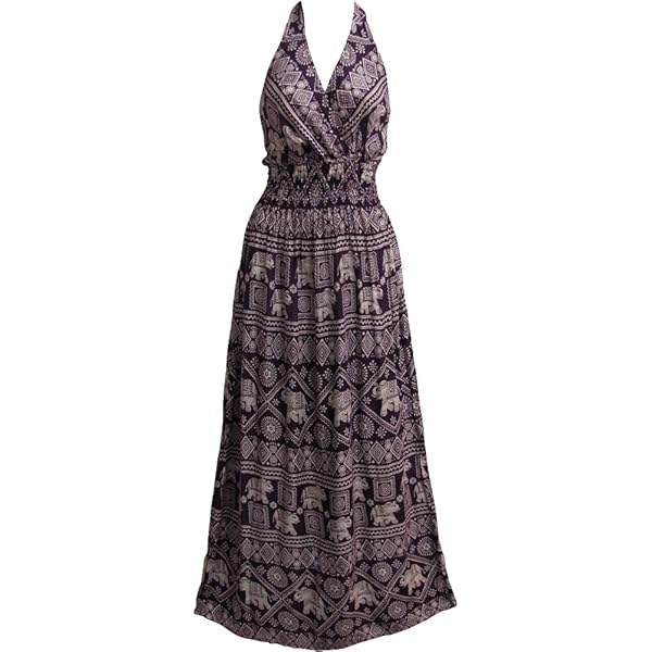 Yoga Trendz Halter Neck Elephant Print Bohemian Sleeveless Cotton Long Maxi  Dress THNONA6 (Black) at Amazon Women's Clothing store