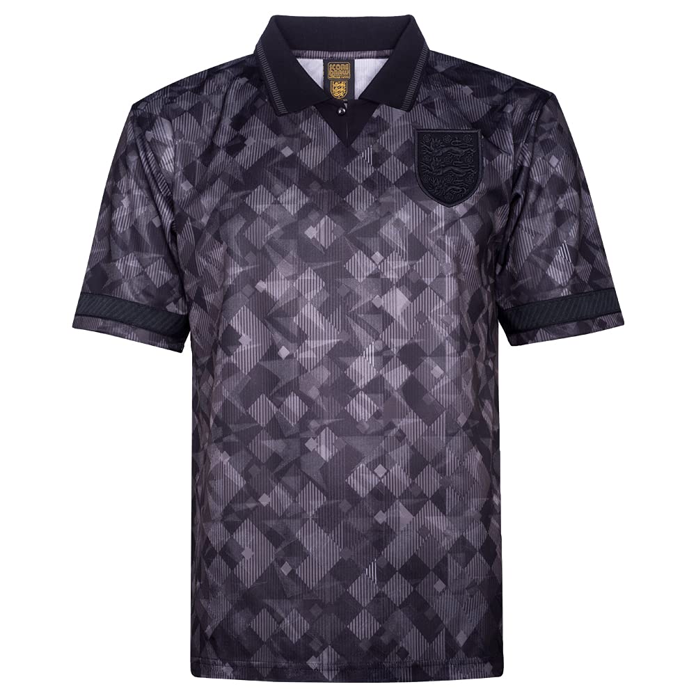 Score Draw England 1990 Out Retro Football Shirt Black X-Large Polyester