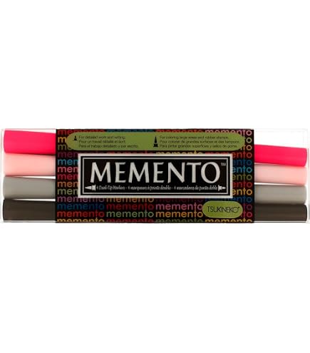 Tsukineko MEMENTO Océan Marker-Set – 4 Stück, Doppelspitze (Pinsel & Fein), Wasserbasiert