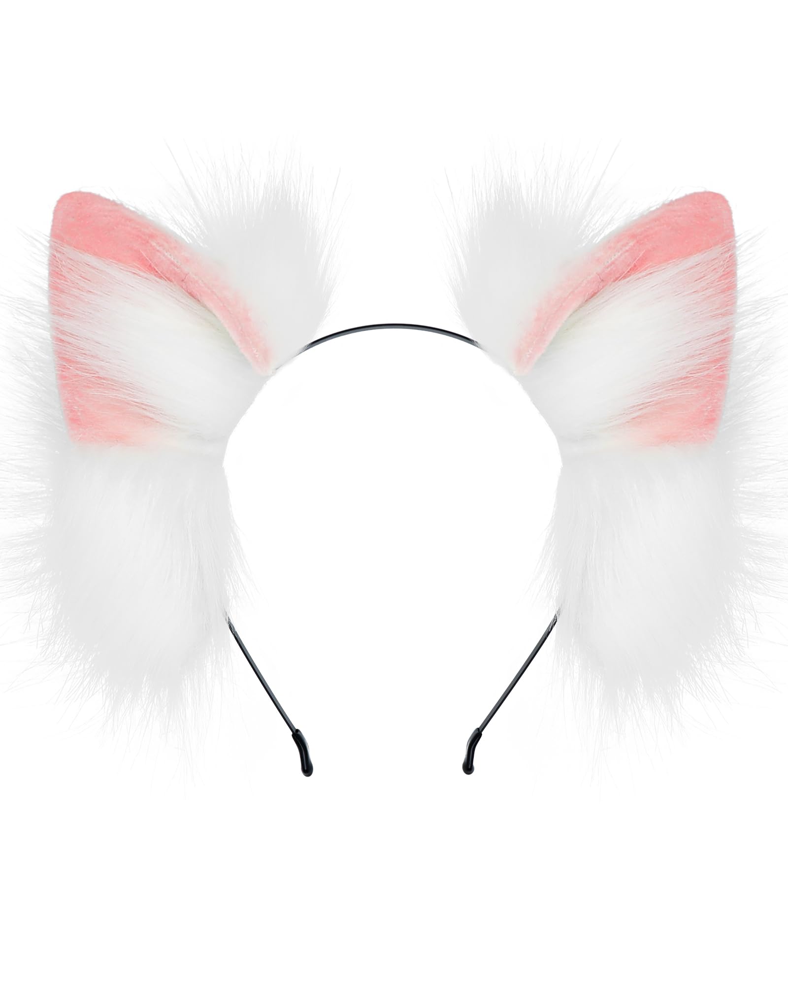 ZFKJERS Handmade Cat Ears Headband Furry Plush Animal Ear Hairband for Cosplay Costume, Halloween, Party Outfit (Pink)