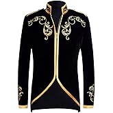 PYJTRL Mens Stylish Court Prince Black Velvet Gold Embroidery Blazer Suit Jacket