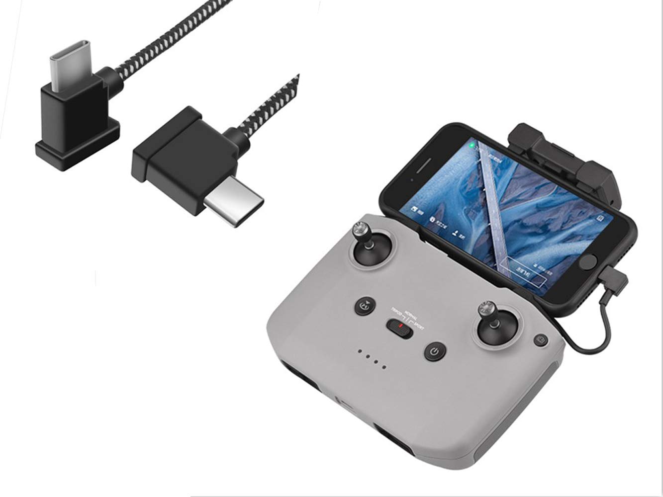 AIWOKE OTG 30cm Data Line IOS type-C Micro-USB Cable Compatible with DJI Mavic Air 2 Drone Remote Controller Wire Connector for Tablet Phone Adapter (11.8inch Type-C Cable)