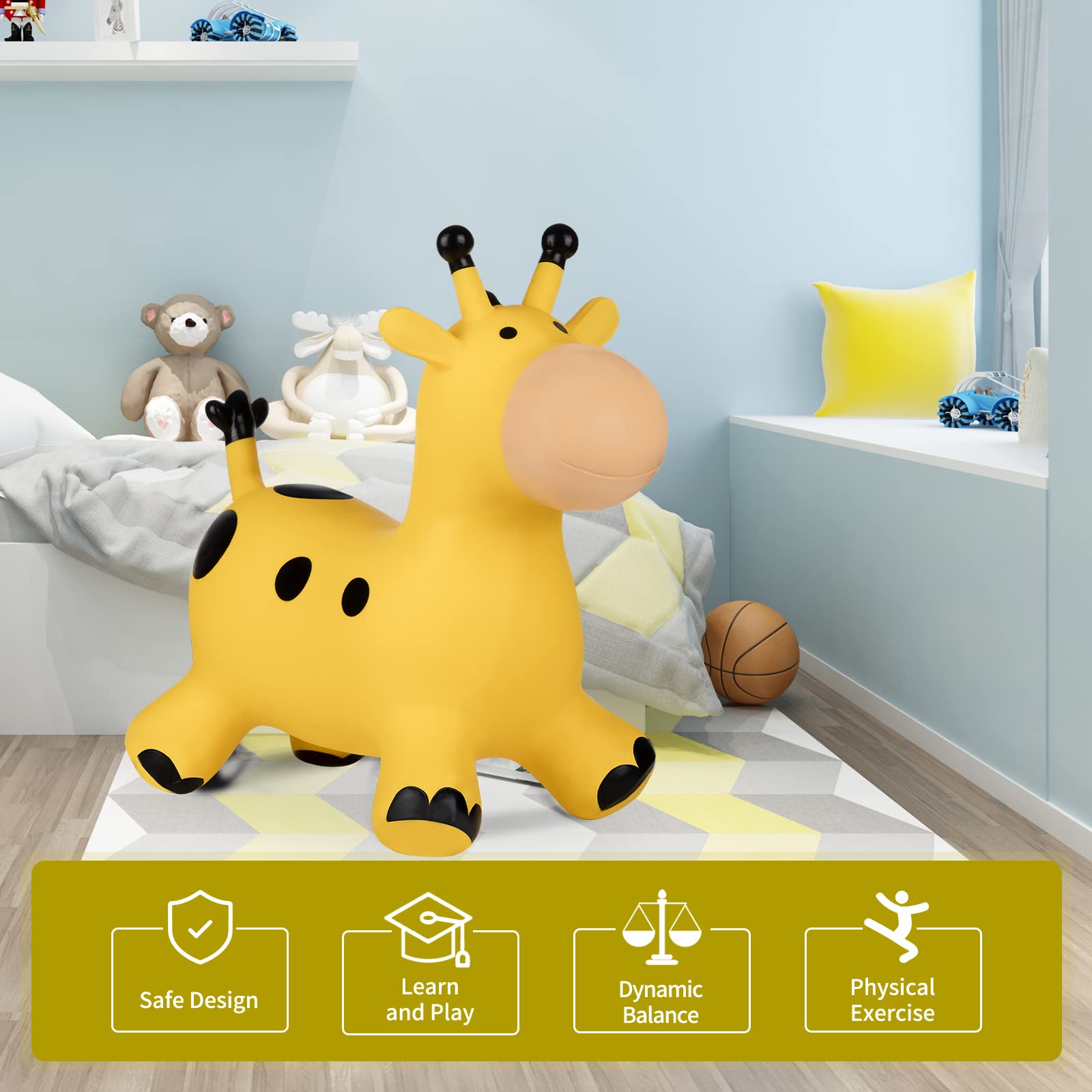 INPANY Bouncy Horse, Giraffe Hopper Toys, Toddlers Bouncing Animal, Inflatable Jumping Hopping Horse, Ride on Rubber Bouncer, Outdoor Indoor Birthday Gifts for 2 3 4 Year Old Girls Boys