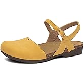 PARTY Closed Toe Sandals Women, Barefoot Arch Support Flat Sandals for Office Work and Travel with Comfortable Cork Footbed