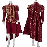 COUCOU Age Victorian Costume Men Rococo Costume Suit Jacket Vest Prince Cosplay Halloween (XXL, Red 2)