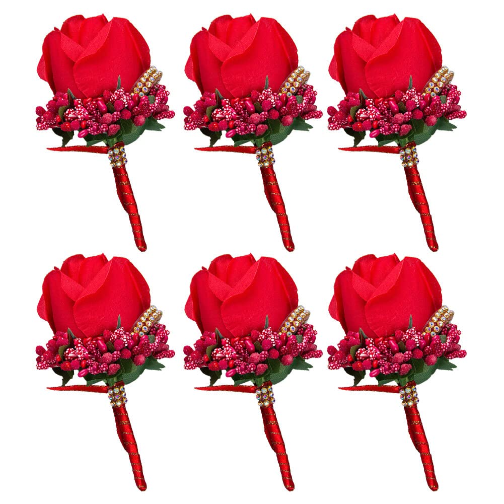 Uposao 6pcs Wedding Boutonniere, Simulation Silk Flower Man Wedding Boutonniere Rose Boutonniere Lapel Flower Artificial Wedding Flower Accessories For Wedding Celebration Annual Meeting