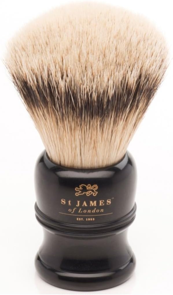 St James of London Large Faux Ebony Black Silvertip Shaving Brush