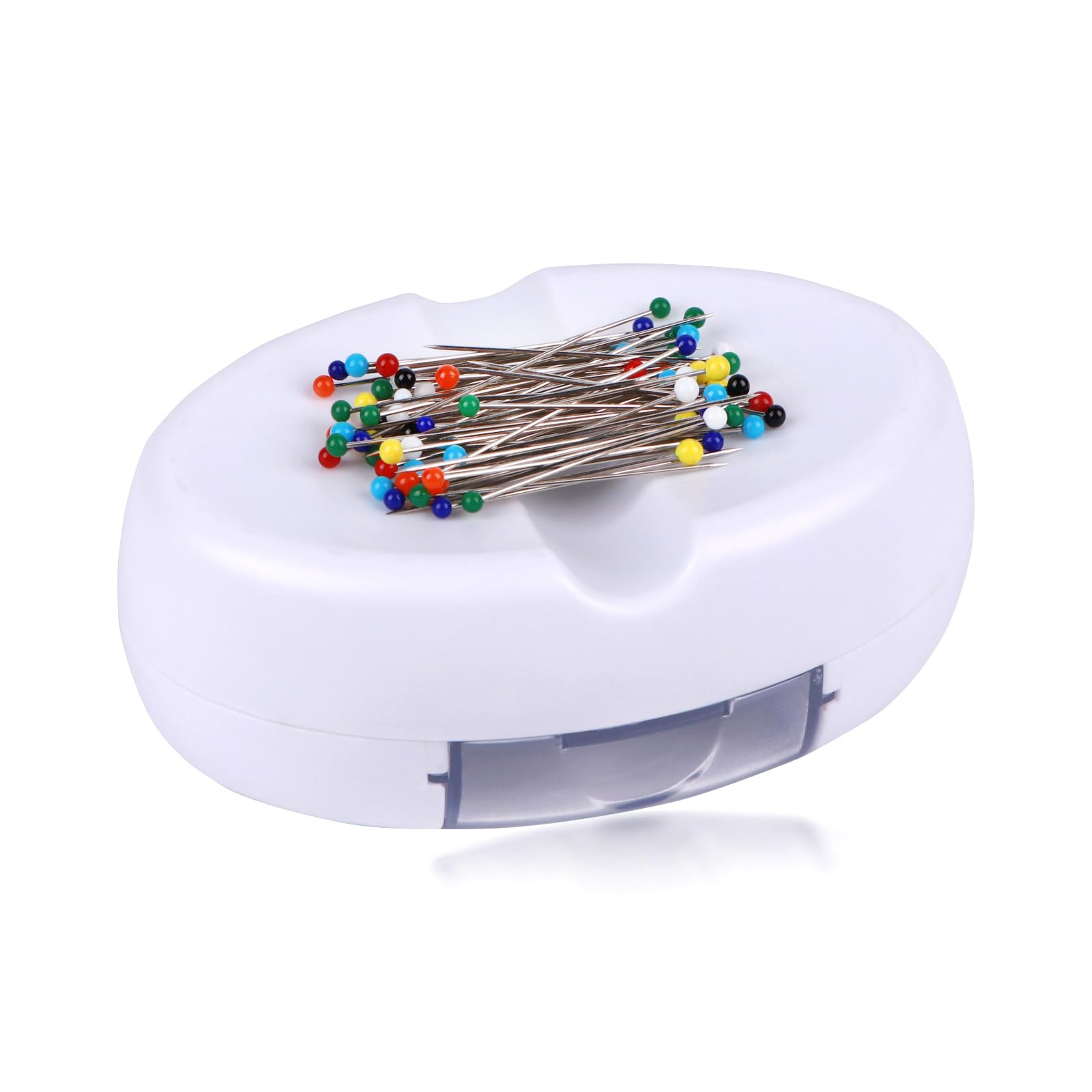 Photo 1 of Hilltian Magnetic Pin Holder with 100 PCS Plastic Head Pins, Magnetic Pincushion with Drawer for Sewing Quilting (White)