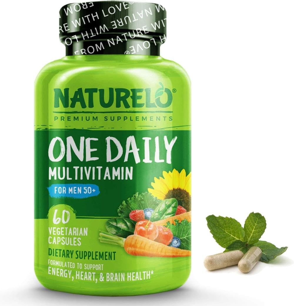 Men’s 50+ Multivitamin Easy One a Day | 60 Vegan Capsules (2 Month Supply) | 29 Essential Vitamins, Minerals & Fruit & Veg Extracts, for Men’s Health and Vitality | NATURELO