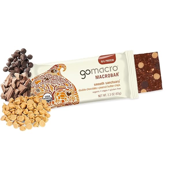 GOMACRO MACROBAR ORGANIC VEGAN PROTEIN BARS – DOUBLE CHOCOLATE + PEANUT BUTTER CHIPS (2.3 OUNCE BARS, 12 COUNT)