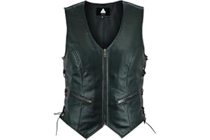 Women’s Cowhide Leather Biker Vest Motorcycle Waistcoat Side Lace Adjustable Fit Soft Lining Durable Stitch