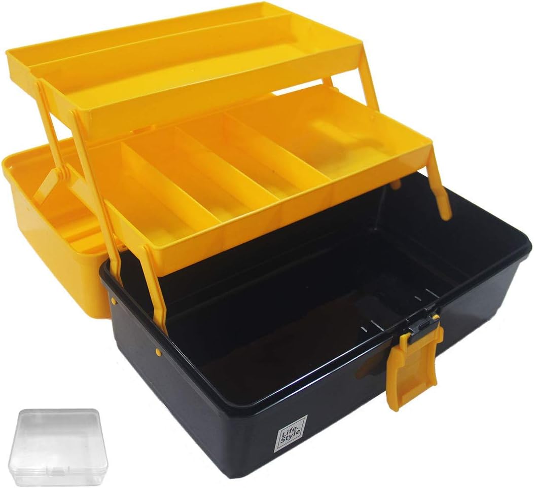 WEWLINE Portable Multi-function Tool Box,Plastic Toolbox with Organizer Tray and Divider,Household Folding Three-layer Tools Box Organizer: Home Improvement