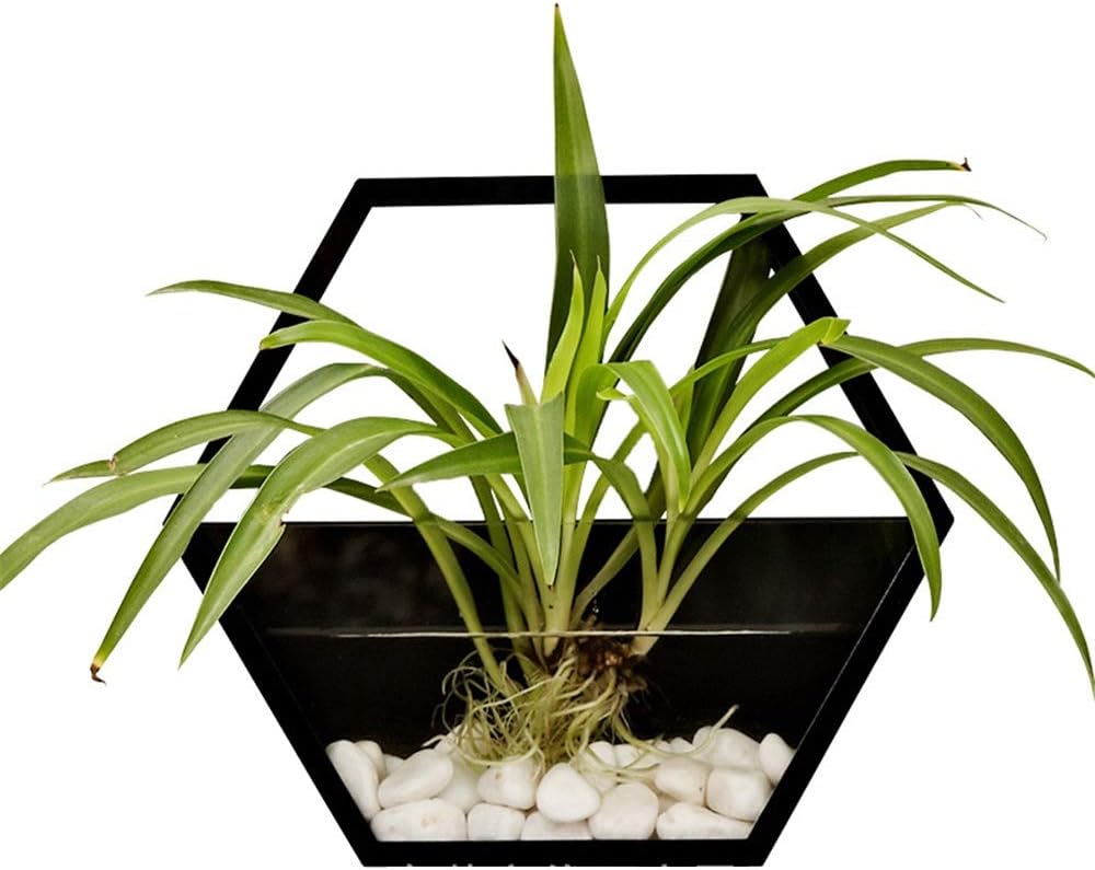 Ceramic Wall Hanging Planter - Small Decorative Geometric Hanging Planter, Indoor & Outdoor Acrylic Planter（White/Black） (Color : Black)